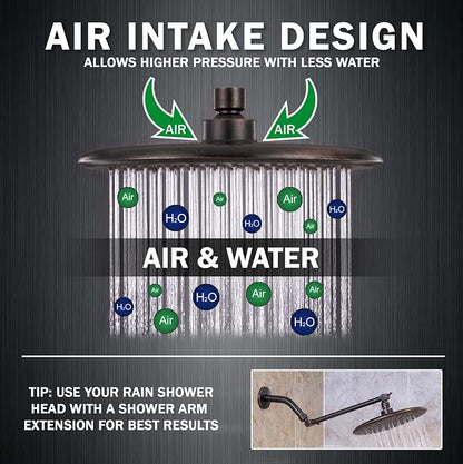 Waterfall Showerhead - 2.5 GPM - Oil-Rubbed Bronze | 9 Inch Large Overhead Rain Shower Head With Self-Clean Nozzles, Adjustable Brass Ball Joint, High Flow Best With Extender Arm