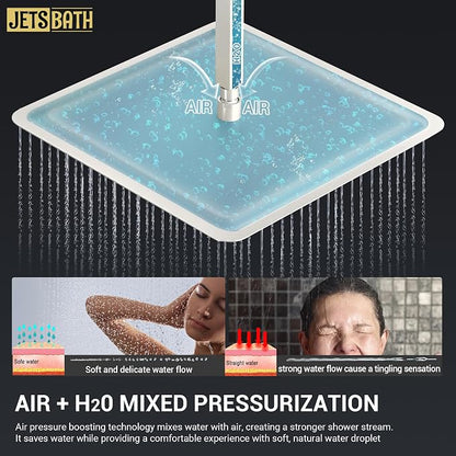 16" Thermostatic Dual Rainfall Head Brushed Nickel Shower System | Ceiling Mounted Full Body Shower Faucet Set with Thermostatic Valve for Couples/ 2-Person，16“+6”Shower Head & handheld