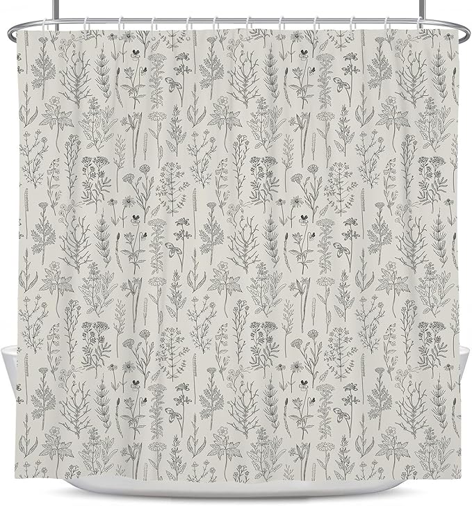 Coxila Vintage Floral Shower Curtain Long Wide Beige Flower Retro Farmhouse Rustic Cream Country Ivory Botanical Spring Boho Cute Plant Nature Bathroom 72 x 72 Inch Polyester Fabric 12 Pack Hooks