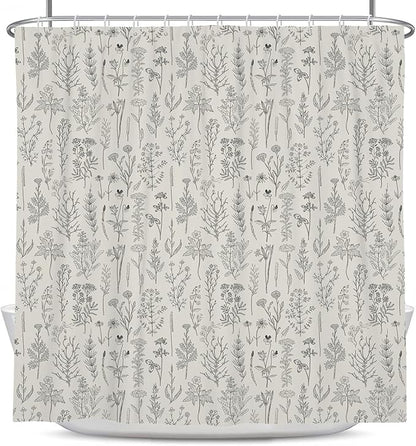 Coxila Vintage Floral Shower Curtain Long Wide Beige Flower Retro Farmhouse Rustic Cream Country Ivory Botanical Spring Boho Cute Plant Nature Bathroom 72 x 72 Inch Polyester Fabric 12 Pack Hooks