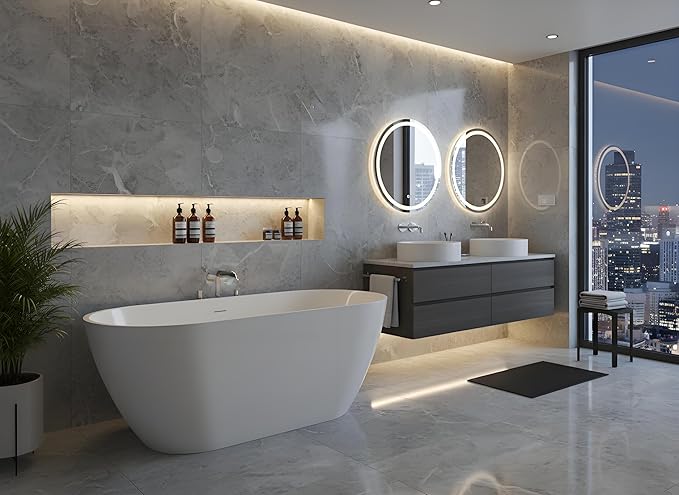 Freestanding Bathtub 67 inch, Acrylic Freestanding Bathtub 59 inch with Deep Soaking Design, Acrylic Stand Alone Tub Black & White, Free Standing Tub for Small Bathroom