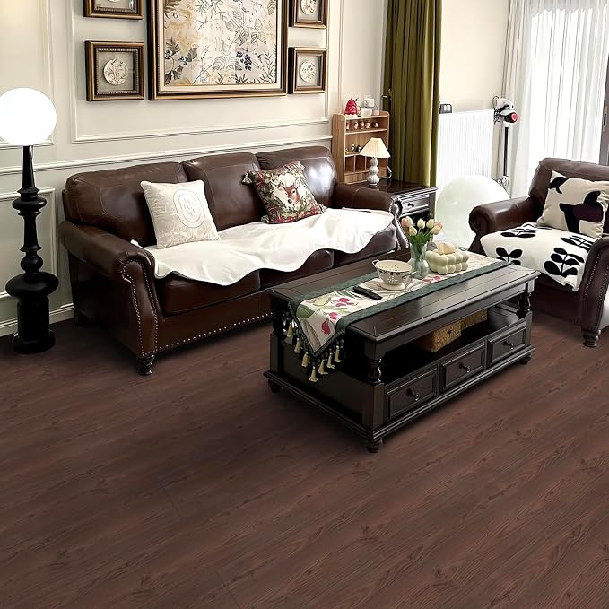 Peel and Stick Floor roll:12 * 118in Vinyl Flooring roll | waterproof,self-adhesive floor tile sticker for bathroom/kitchen/bedroom/livingroom/hallway(walnut brown)