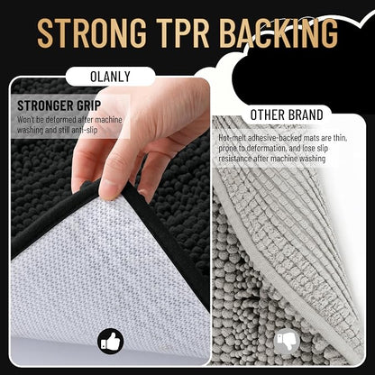 OLANLY Thick Bathroom Runner Rugs 44x24, Soft Chenille Bath Rugs, Black | Absorbent Striped, Rubber Backing, Machine Wash, Long Bath Mats for Bathroom Floor, Tub and Shower, Home Decor Accessories