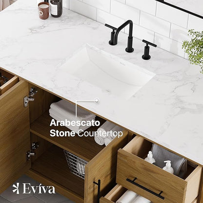 Eviva Graham 60 in. Oak Single Sink Bath Vanity with Arabescato Engineered Stone Top and Undermount Porcelain Sink