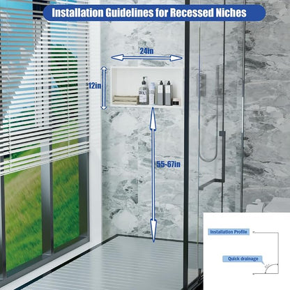 24"x12" Shower Niche Insert Tile Ready ，Stainless Steel Recessed Shower Caddy ，Bathroom remodel，Matte White （ 24 x 12 in）