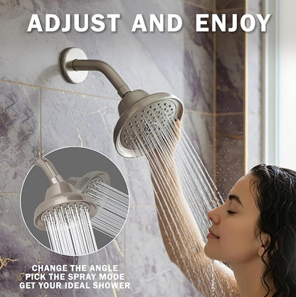 Aqua Elegante Massage Shower Head With Mist - 2.5 GPM - Brushed Nickel | High Pressure Boosting, 6 Function Adjustable Massaging Rainfall Showerhead For Low Flow Baths With Water Saving Nozzles