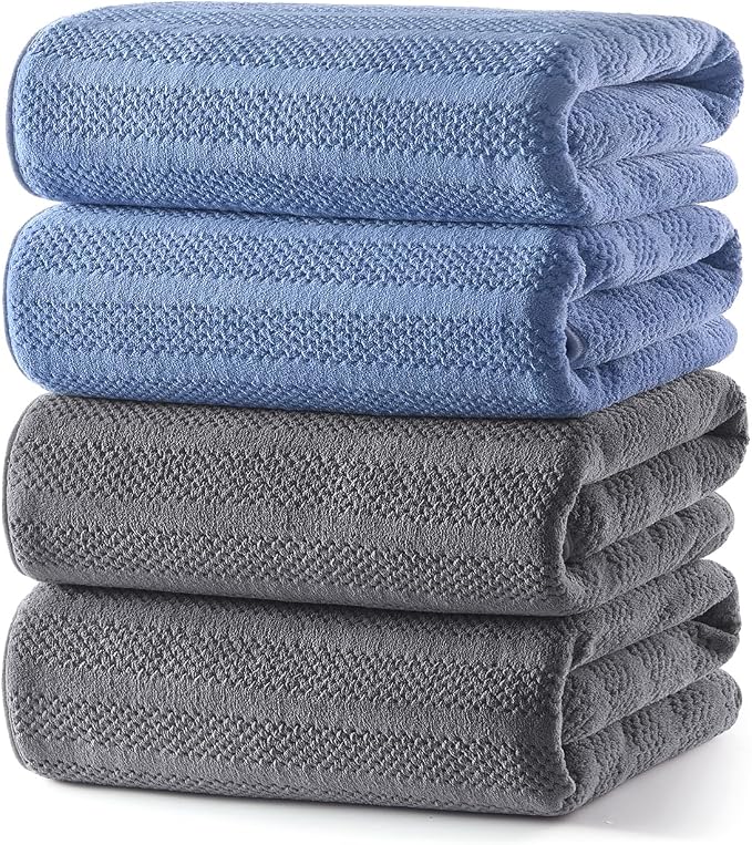 ecolook Microfiber Bath Towels Set of 4, 31 x 63 Inch Extra Large Bath Towel Set, Super Soft & Highly Absorbent, Quick Dry Lightweight Towels for Bathroom, Gym, Spa, Pool & Travel, Blue & Gray