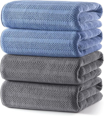 ecolook Microfiber Bath Towels Set of 4, 31 x 63 Inch Extra Large Bath Towel Set, Super Soft & Highly Absorbent, Quick Dry Lightweight Towels for Bathroom, Gym, Spa, Pool & Travel, Blue & Gray