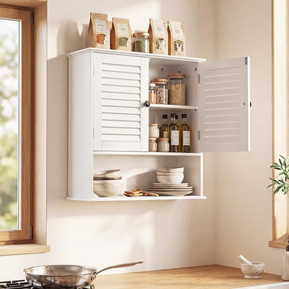 Bathroom Wall Cabinet with Adjustable Shelf, White 25" x 24" Medicine Cabinet with Louvered Doors, Over Toilet Storage Cabinet, Wall Mounted Bathroom Organizer for Bathroom, Laundry Room