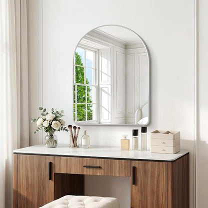 BONEWEI Arched Wall Mirror,30x36 inch Silver Arched Mirror Bathroom,Vanity Mirror for Over Sink Metal Frame,Tempered Glass Arch Mirrors for Bedroom,Entryway,Living Room,Home Decor Shatter-Proof
