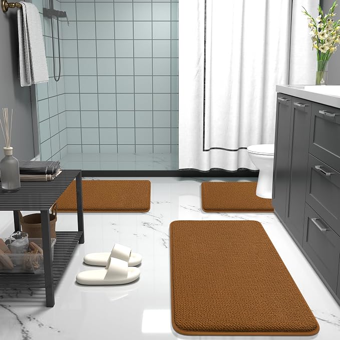 OLANLY Thick Memory Foam Bathroom Rugs 30x20, Absorbent Bath Mat, Ochre | Soft Quick Dry Bath Rugs, Non-Slip, Machine Washable Carpet for Bathroom Floor, Tub and Shower, Home Decor Accessories