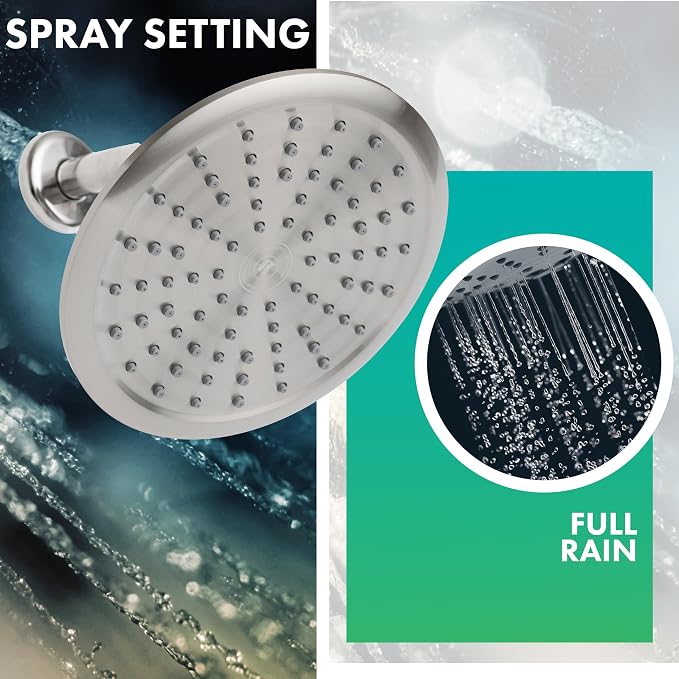 Niagara Conservation N9520BN Rainfall Spa 1-Spray with 2 GPM 8-in. Wall Mount Adjustable Fixed Shower Head in Brushed Nickel, 1-Pack | Bathroom Shower Head Sprayer with Pressure Compensation