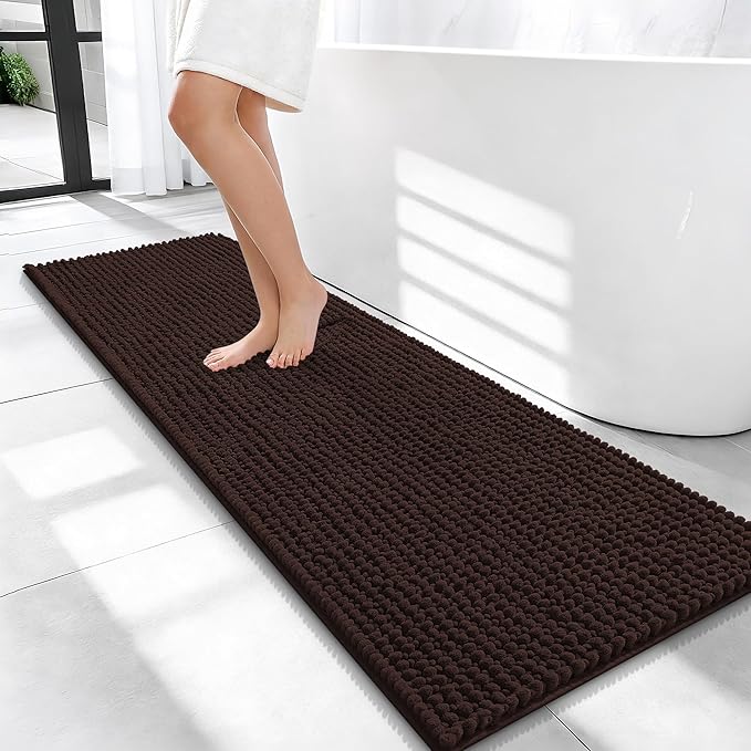 OLANLY Thick Chenille Bathroom Runner Rugs 47x17, Absorbent Bath Mat, Brown | Soft Bath Rugs, Rubber Backing, Machine Wash Dry, Bath Mats for Bathroom, Tub and Shower, Home Decor Accessories