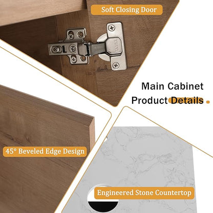 Malwee 60" Floating Bathroom Vanity with Sink, 60 Inch Wall Mounted Bathroom Cabinet Combo, Modern Double Sink Bath Storage Vanity Set, with 2 Soft Close Doors and Ceramic Vessel Basin Top(60-QQ