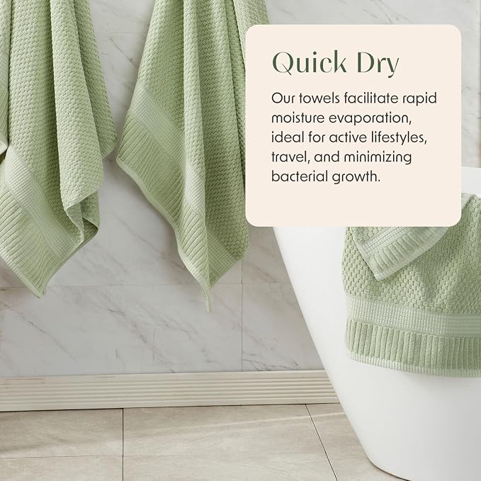 4 Pack 100% Cotton Bath Towels | Sage Towels | Oeko‑TEX Standard 100 | Soft & Absorbent, Quick‑Dry | Trinity Collection - Sage Green