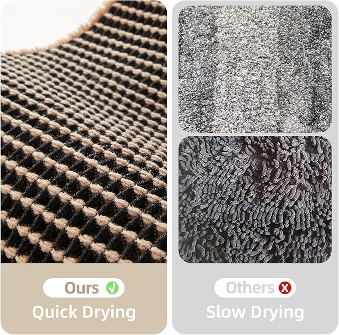 TYUU Waffle Bath Mat, Small Boho Bathroom Rugs Non Slip 24x16 Khaki & Black | Super Absorbent Quick Dry Bath Rug, Non-Slip Backing, Soft Waffle Washable Farmhouse Bathroom Mats, Tub, Shower & Home Decor