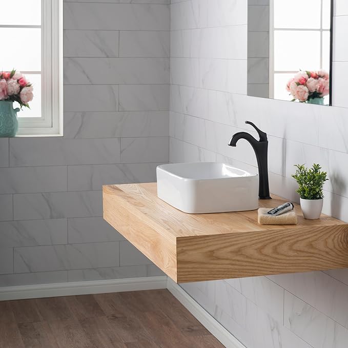 KRAUS Elavo Rectangular Vessel White Porcelain Ceramic Bathroom Sink, 19 inch KCV-122