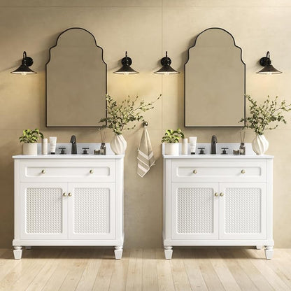 36 Inch Bathroom Vanity with Sink, White, 2 Pack | Solid Wood Bathroom Cabinet with Marble Countertop & Backsplash, Soft Closing 2 Doors & Drawer