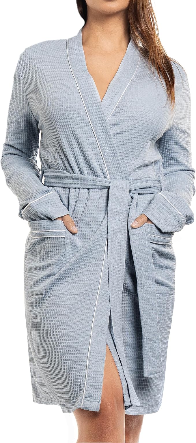 NY Threads Women's Robe Soft Knit Waffle Bathrobe Lightweight Knee-Length Loungewear