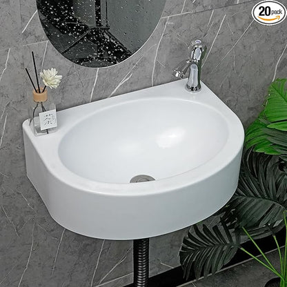 Wall Mount Bathroom Sink 17.7"x13.4" No-Drill Installation Self-Adhesive Wash basin with 1.26 Faucet Hole Bathroom Sinks Floating Vanity Sink for Lavatory Room Basin Plastic Rv Sink for Home Garage