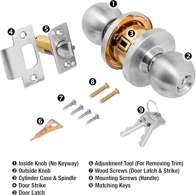 Master Lock BLC0232DKA4 Storeroom Cylindrical Ball Knob, Commercial Grade 2, Brushed Chrome Finish