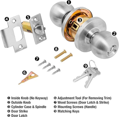 Master Lock BLC0232DKA4 Storeroom Cylindrical Ball Knob, Commercial Grade 2, Brushed Chrome Finish