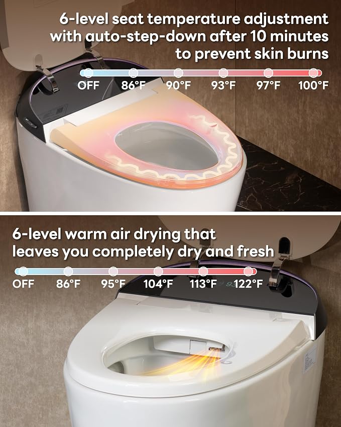 CANEST FC-001MAX Smart Toilet with Foam Shield, Elongated & Tank Built in | 1000g MaP Powerful Flush, Auto Open/Close Lid, Ultra hygiene System, Warm Bidet Toilet & Dryer, ECO mode, Easy-Care