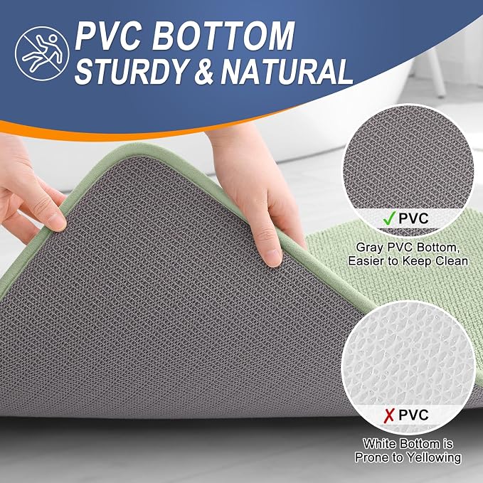 OLANLY Memory Foam Large Bathroom Rug 47x32, Absorbent Bath Mat, Sage Green | Soft Quick Dry Bath Rugs, Non-Slip Carpet, Machine Washable Mat for Bathroom Floor, Tub and Shower, Home Decor Accessories