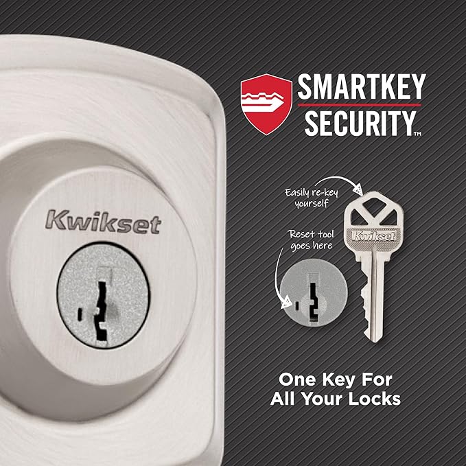 Kwikset Henley Front Door Lock Handle and Deadbolt Set, Entry Handleset Exterior with Interior Reversible Lever, Satin Nickel, Pick Resistant SmartKey Rekey Deadbolt Security, with Microban Protection