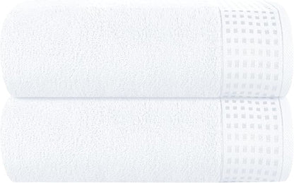 GLAMBURG Cotton 2 Pack Oversized Bath Sheet 35 x 70, Large Bath Sheet, Ultra Absorbent, Compact, Eco-Friendly and 100% Recyclable, Quick Drying and Lightweight Towel - White