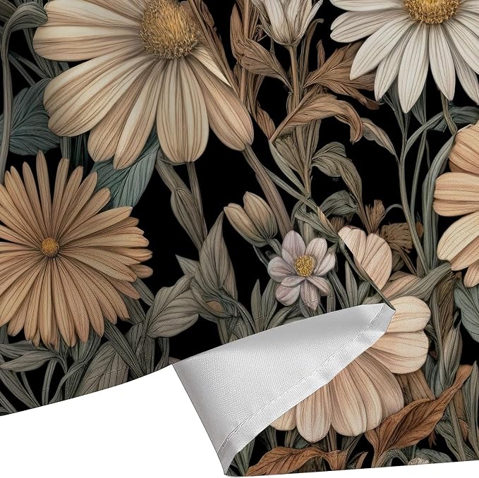 Vintage Boho Floral Shower Curtain, Cute Retro Bohemian Flower Botanical Aesthetic Decorative Shower Curtain Set with Hooks, Unique Dark Wildflower Rustic Farmhouse Shower Curtains for Bathroom 60X72