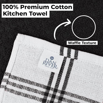 DAN RIVER Black Kitchen Towels,12 Pack,16x26 Inches Absorbent Dish Towels | 100% Cotton Absorbent Soft cotton kitchen towels for drying dishes, Quick Dry, Dish Towels for kitchen,Tea and Bar towels set