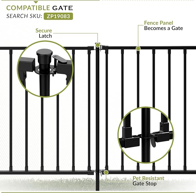 Zippity 35in Zurich Fence Kit, Poly-Steel DIY No Dig Kit | 35inH x 42inW, Black, 2 Panels, Garden Fence, ZP19079