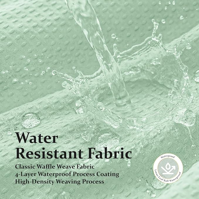 Long Waffle Shower Curtain 256 GSM Heavy Fabric 72x78 Mint Green | 78 Inch Long, Thick Cloth, Weighted Hem, Water Repellent, Tall Hotel Luxury Polyester Shower Curtains for Bathroom 12 Hooks