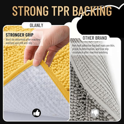 OLANLY Thick Bathroom Runner Rugs 59x20, Chenille Long Bath Rugs, Yellow | Soft Absorbent Striped, Rubber Backing, Machine Wash, Bath Mats for Bathroom Floor, Tub and Shower, Home Decor Accessories