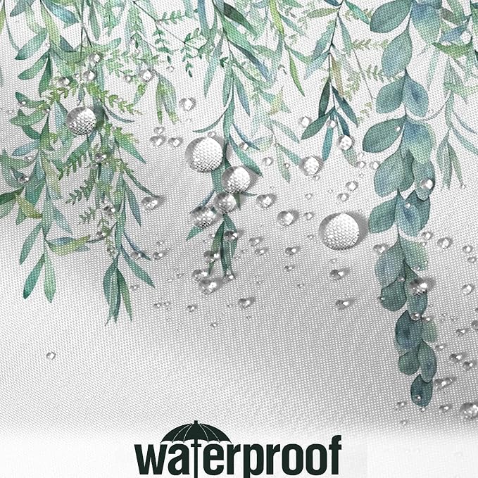 Botanical Shower Curtains, Watercolor Eucalyptus Leaf Plant Green Bathroom Curtain for Bathtub Home Decoration Waterproof Fabric Machine Washable with 12 Hooks, 72''Lx36''W (GCI-10467)