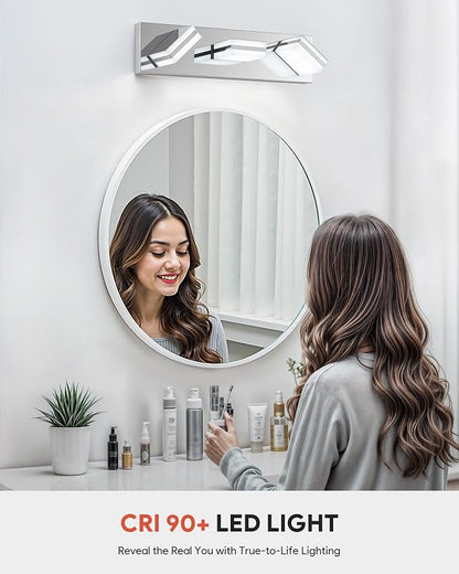 VONLUCE LED Modern Bathroom Vanity Light Fixture, Chrome | 18'', 3-Light, 3CCT, 360° Rotate, High CRI, Flicker-free, Dimmable, Memory Function, Waterproof IP44, Easy Installation