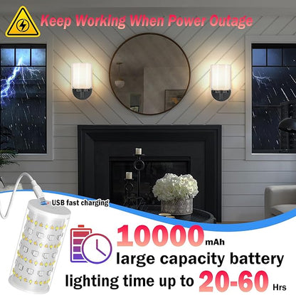 Battery Operated Wall Sconce Set of 2, Wireless Wall Sconce with Remote,10000mAh Rechargeable RGB Dimmable Bathroom Light Fixtures with Double Clear Glass Shade NOT Hardwired