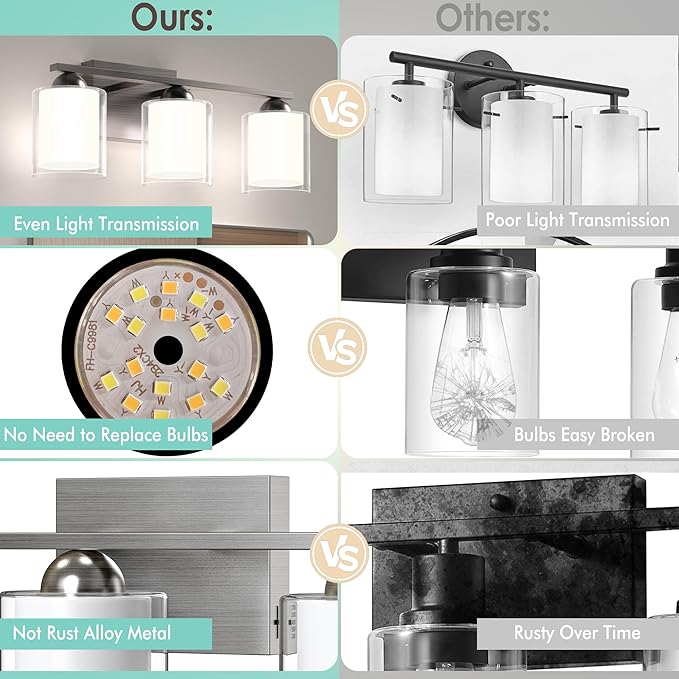 Quntis 4 Light Brushed Nickel Bathroom Light Fixtures, Modern Vanity Lights Over Mirror with 5 Colors & Stepless Dimmable, 27 Inch LED Bathroom Lighting with Milk White Frosted Glass (Bulbs Included)
