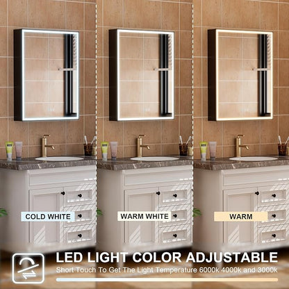 24" X 30" LED Mirrored Medicine Cabinet, Medicine Cabinets with Lights for Bathroom, Defogging Mirror, Led Medicine Cabinet, Recessed or Surface Mounted, Single Right Opening Door