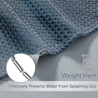Blue Shower Curtain 256GSM Waffle Shower Curtain Heavy Duty for Bathroom, Water Repellent Weighted Hotel Quality Polyester Bath Curtain Set with 12 Metal Hooks, 72Wx72H Navy