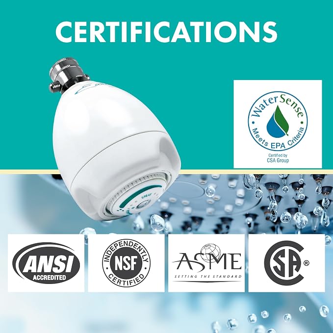 Niagara Conservation N2920-V Earth Spa 3-Spray with 2 GPM 2.7-in. Wall Mount Adjustable Fixed Shower Head, White | Showerhead Sprayer with Pressure Compensation Technology & Soap and Soak Pause Button