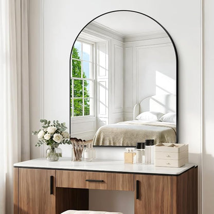 BONEWEI Arched Wall Mirror,40x48 inch Black Arched Mirror Bathroom,Large Vanity Mirror for Over Sink Metal Frame,Tempered Glass Arch Mirrors for Bedroom,Entryway,Living Room,Home Decor Shatter-Proof