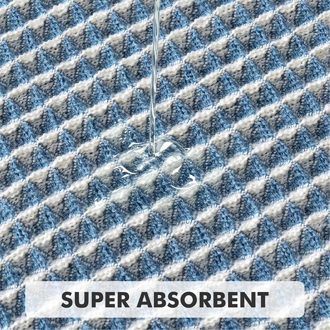 MIULEE Set of 2 Waffle Bathroom Rugs Boho Bath Mat Blue&Cream 17x24 Inch | Non Slip, Super Absorbent, Washable, Ultra Soft, Rubber Backed, Small Bath Rugs for Bathroom Floor Tub Shower
