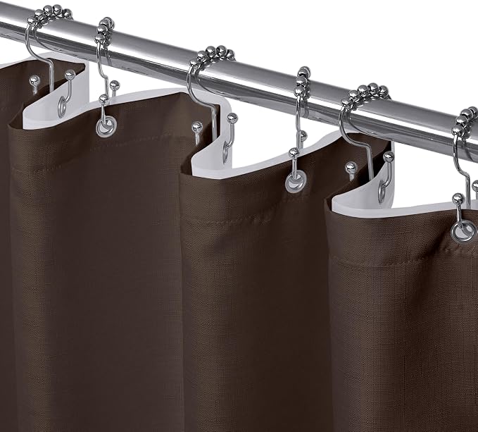 Shower Curtain and Liner, 3 in 1 Shower Curtain Set with 12 Double Sided Shower Curtain Hooks, Cloth Shower Curtains for Bathroom,Waterproof, Brown 72 * 72