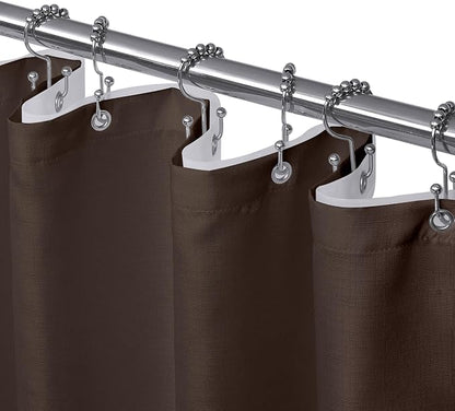 Shower Curtain and Liner, 3 in 1 Shower Curtain Set with 12 Double Sided Shower Curtain Hooks, Cloth Shower Curtains for Bathroom,Waterproof, Brown 72 * 72