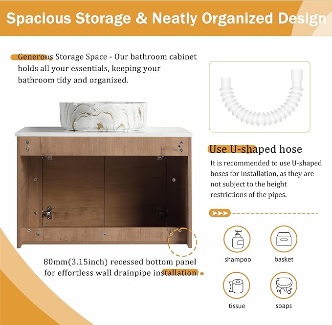 Malwee 30" Floating Bathroom Vanity with Sink, 30 Inch Wall Mounted Bathroom Cabinet Combo, Modern Single Sink Bath Storage Vanity Set, with 2 Soft Close Doors and Ceramic Vessel Basin Top(30-PP