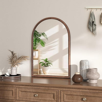 20"x30" Arch Wall Mirror for Wall, Wall Mounted Vanity Mirror for Bedroom, Wood Grain Finish Frame Mirror with Tempered Glass, Vintage Decorative for Bathroom, Entryway, Living Room, Walnut