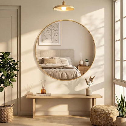 20 Inch Gold Round Bathroom Wall Mirror, Round Mirrors for Wall Decor, Circle Mirror for with HD Shatter-Proof Glass for Entryway, Living Room, Bedroom, Dressing Room, Home Decor