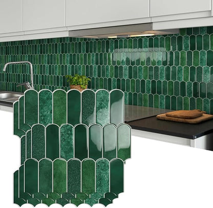 10-Sheet Upgraded Thicker Peel and Stick Kitchen Backsplash Tiles | Waterproof Self-Adhesive Vinyl Wall Tile Stick on Backsplash for Kitchen,Bathroom,Fireplace and RV(Forest Green,12"×12")